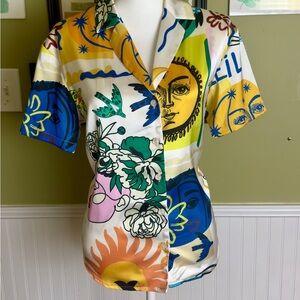 Rachel Zoe Multicolor Graphic Print Button Down Shirt